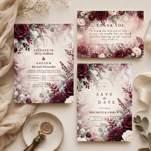 Elegant Burgundy Winter Wedding Invitation