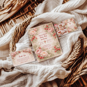 Strawberry Blush Garden Celebration 1st Birthday Invitation