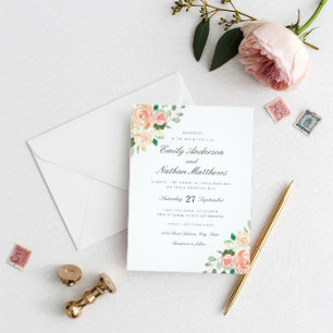 Peach Blush Watercolor Floral Wedding Invitation