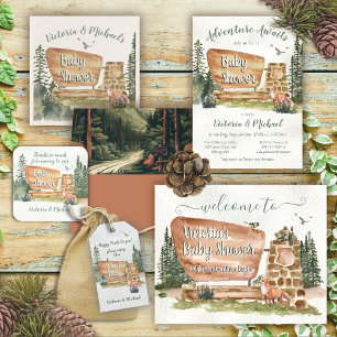 Camping Woodland National Park Baby Shower Invitation