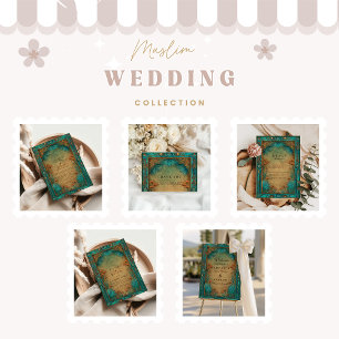 Vintage Teal Garden Islamic Wedding Invitation
