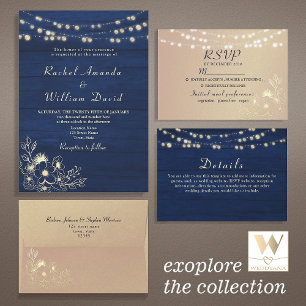Rustic Wood and String Lights Wedding All In One Invitation