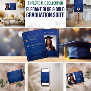 Elegant Blue & Gold Trimmed Thank You Card 