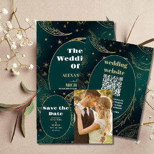 Emerald Green Gold Celestial  Wedding Save The Date