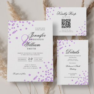 Elegant Script Wedding Confetti Purple  Save The Date