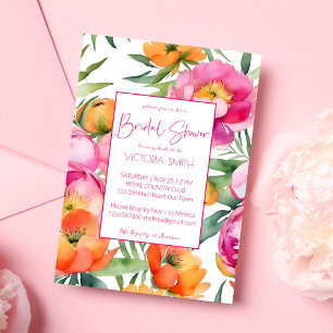Pink peach orange peonies elegant bridal shower paper plate