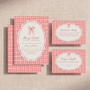 Merry Little Baby Shower Pink & Red Candy Cane Invitation
