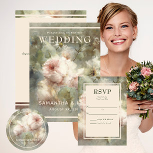 Numéro De Table Elégant Rose d'antiquité douce rose Mariage d'aqua