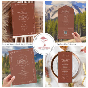 Vintage Mountain Rustic Terracotta RSVP All In One Invitation