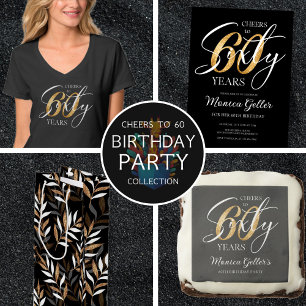 Elegant Cheers to Sixty   60th Black Gold Birthday Invitation
