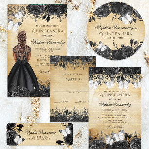 Elegant Rustic Vintage Black Floral   RSVP Card