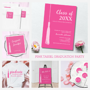 Trendy Hot Pink Chic Grad Tassel Graduation  Square Sticker