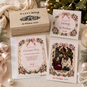 Photo Elegant Pink Christmas Grandmillennial Acrylic Invitations