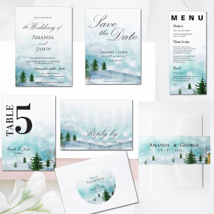 Snowy Winter Morning Blue Hues Wedding Invitation 