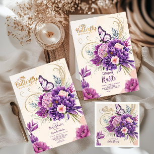 Butterfly Purple Floral Pink Girl Baby Shower  Invitation