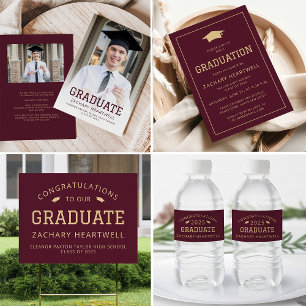 Sporty Burgundy Gold Graduation Party Invitation
