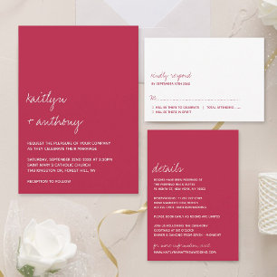 Invitation Script moderne Viva Magenta Mariage minimaliste