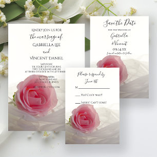Pink Rose on White Wedding RSVP Response Card