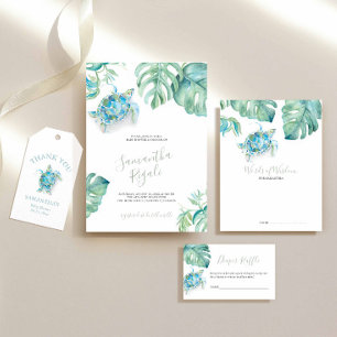 Tropical Green Leaves Sea Turtle Baby Shower