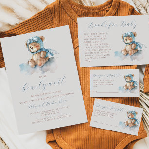 Carte D'accompagnement Cute Bear Diaper Raffle Blue Boy Baby shower