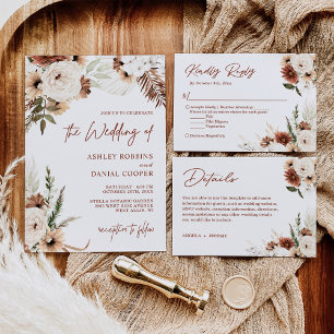 Red Terracotta Pampas Grass Floral Return Address