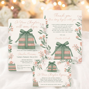 Whimsical Sage green New Chapter Books Baby Shower Invitation