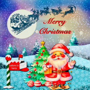 Merry Christmas Santa, Sleigh, Reindeer, Snowflake Wrapping Paper