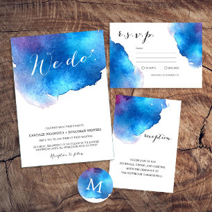 Blue Splash Watercolor Wedding Table Number