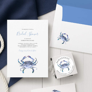 Custom Beach Bridal Shower Labels Blue Crab