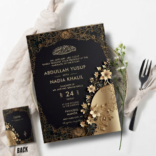 Royal & Luxurious Golden Floral Islamic Wedding Invitation