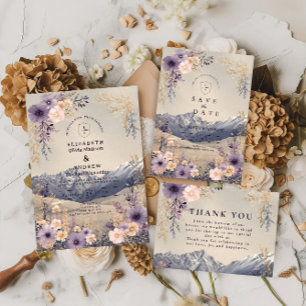 Lavender Wildflower Mountain Wedding Invitation