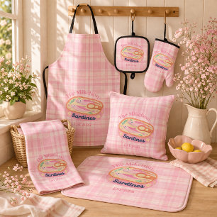 Pink Gingham Sardines Custom Family Apron
