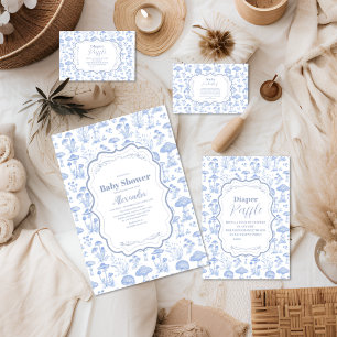 Toile De Jouy Mushrooms Woodland  Baby Shower Napkin
