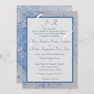 Blue & Grey Marble Monogramed Wedding Invitation