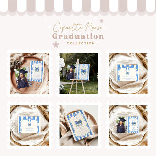 Photo Blue Toile Bow Coquette Nursing School Gradu Invitation