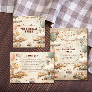 Retro Car Themed Kids Birthday Invitation