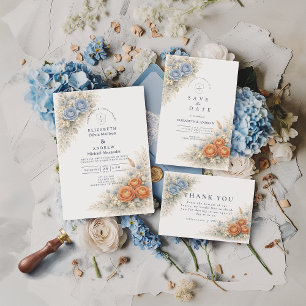 Botanical Blue Rose Wedding Invitation