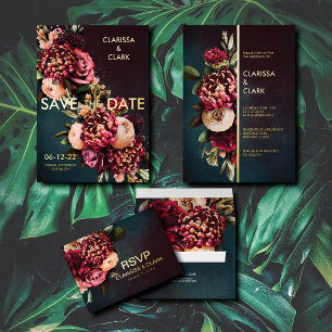 Invitation En Aluminium Dark Moody Bold Floral Marsala Mariage