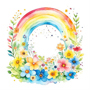 Watercolor Rainbow and Flowers Girl's Baby Shower Invitation