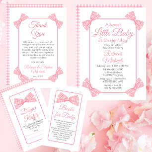 Pink Gingham Check Bow Baby Shower Books for Baby Enclosure Card