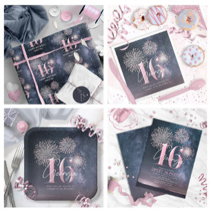 Fireworks Sweet 16 Midnight Blush ID984 Wrapping Paper