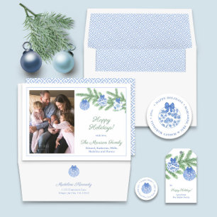 Timeless Blue And White Ginger Jar Ornaments Photo Holiday Card