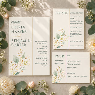 Modern Sage Green Gold Botanical Wedding RSVP Card