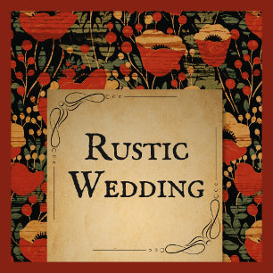 Rustic Red Poppies Vintage Wood Wedding Invitation