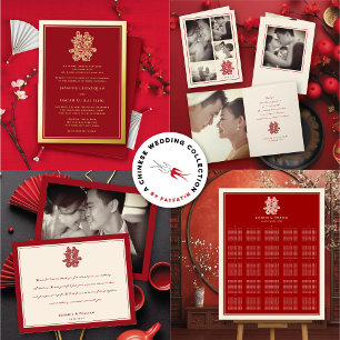 Invitation Double Bonheur Floral Réception De Mariage Chinois