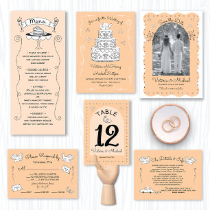 Doodle Sketch Funky love birds wedding rings RSVP Business Card