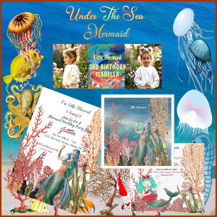  Under The Sea Mermaid Singing Coral Reef Birthday Invitation
