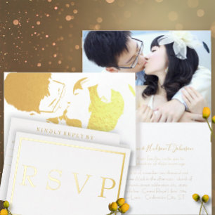 Invitation Mariage Monogram Balck et Gold Swirl