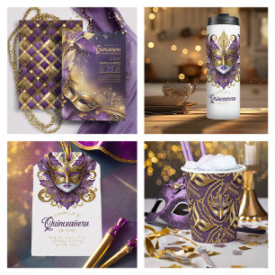 Quinceanera Masquerade Purple Gold ID1031 Invitation