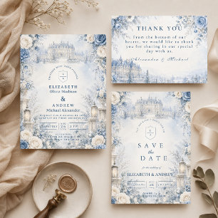 Save The Date Mariage d'hiver bleu intemporel